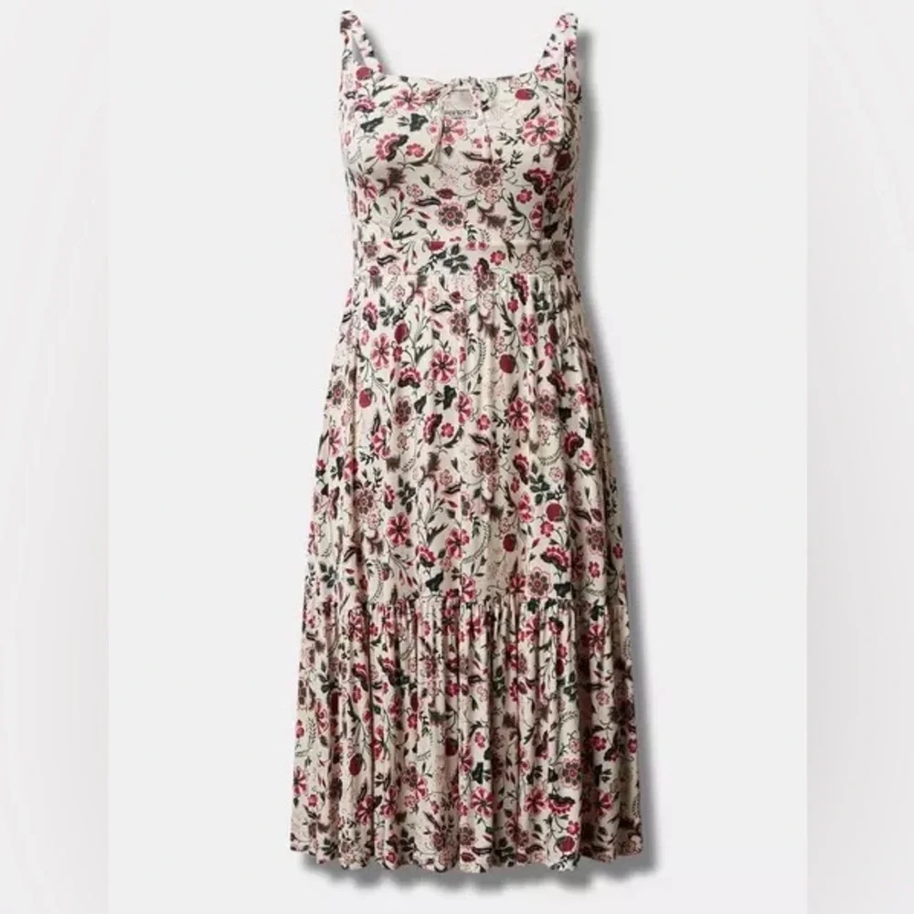 NWT Torrid Supersoft Floral Ivory Tie Front Midi Dress -Torrid Size 3 (22-24,3X) - Picture 2 of 16